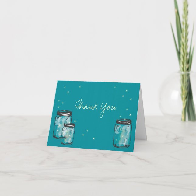 3 Mason Jars filled with Fireflies Thank You Card (Front)