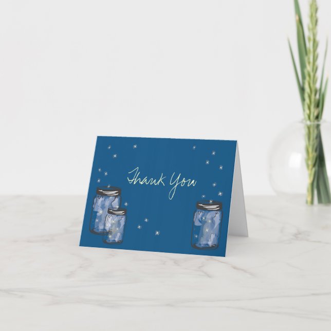 3 Mason Jars with Fireflies Thank You Card (Front)