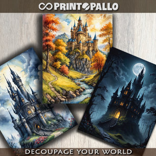 3 Mediaeval fantasy horror castles -  Wrapping Paper Sheet