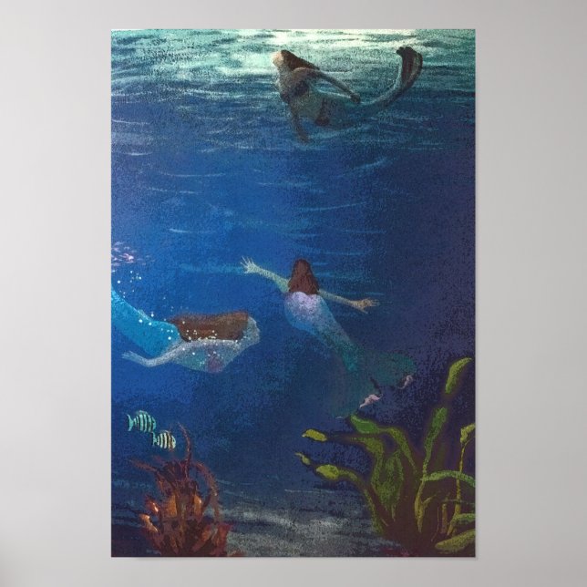 3 Mermaids Swimming Under the Water Poster (Front)