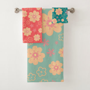 3 Mix Christmas Colours Floral Pattern Bath Towel Set