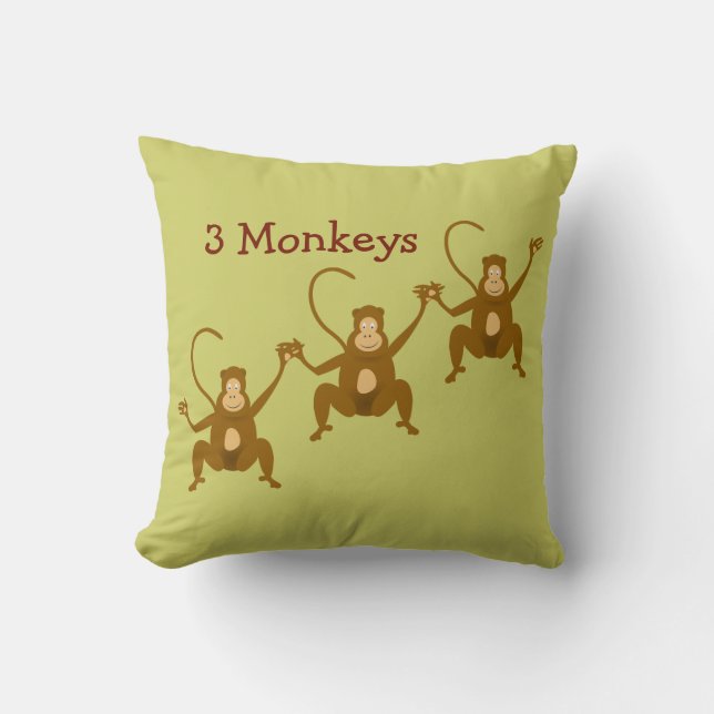 3 Monkeys Cute Cartoon Zoo or Jungle Animals Cushion (Front)