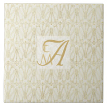 3 Monogram Art Deco Gold Cream Newlyweds Decor