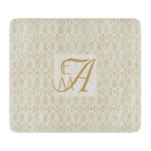3 Monogram Art Deco Gold Cream Newlyweds Decor Cutting Board