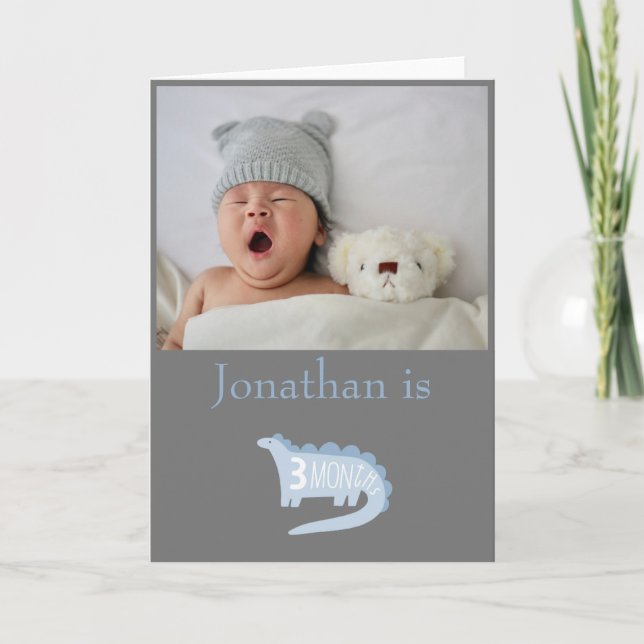 3 months dinosaur baby boy with photo card (Front)