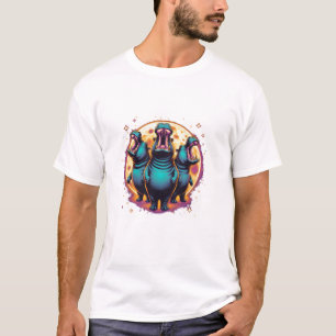 3 Moo Deng Moon Howling Moo Deng Hippo Meme Men Wo T-Shirt