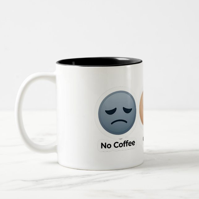 3 Moods of Coffee Funny Coffee Lover Design Two-Tone Coffee Mug (Left)