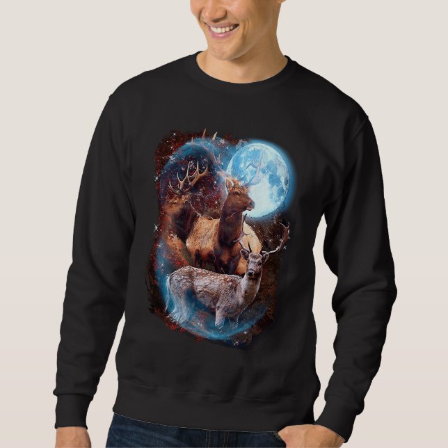 3 Moon Deer  Animal  Reindeer Graphic Sweatshirt (Front)