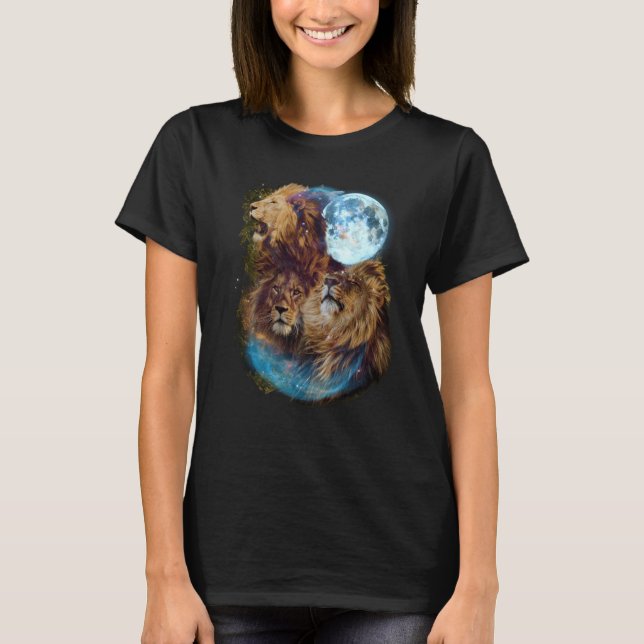 3 Moon Lion Felidae Wildcat Animal T-Shirt (Front)