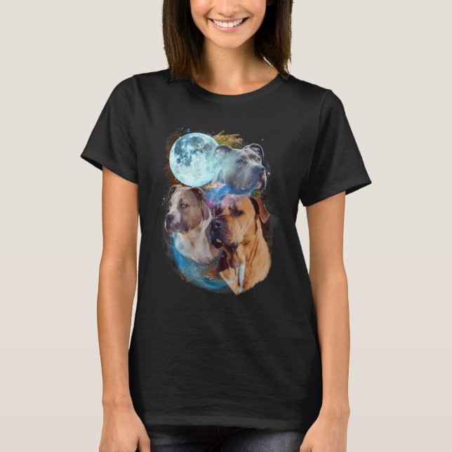 3 Moon Pitbull Dog  Canine Puppy Graphic Pet Humor T-Shirt (Front)