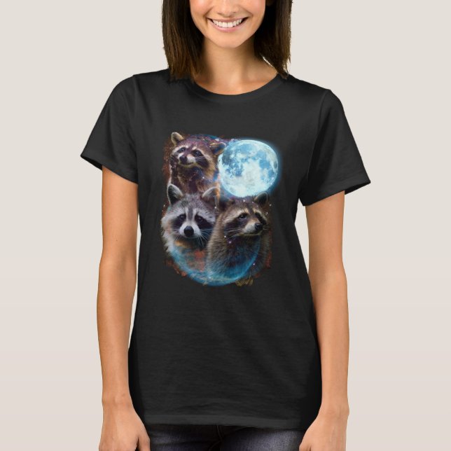 3 Moon Raccoon  Graphic Animal  Fur T-Shirt (Front)