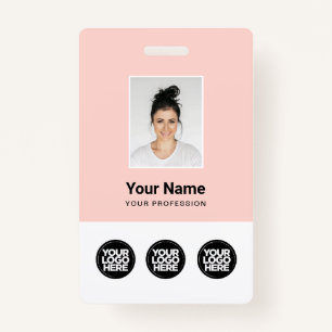 3 Multiple Logos Employee Photo, Bar Code , Name B ID Badge