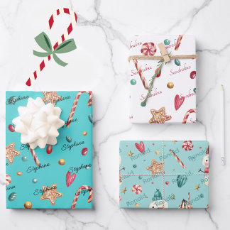 3 Names Cute Matching Christmas Candy 19x29 Wrapping Paper Sheet