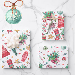 3 Names, Red & Green 19x29 Christmas Wrapping Paper Sheet