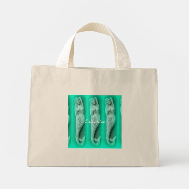 3 napping mermaids green mini tote bag (Back)