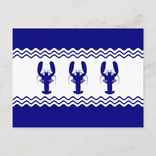 3 Navy Blue And White Coastal Lobsters Postcard