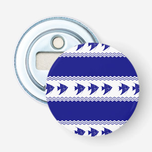 3 Navy Blue And White Coastal Pattern Angelfish Bottle Opener