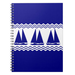 3 Navy Blue And White Coastal Sailboats Notebook