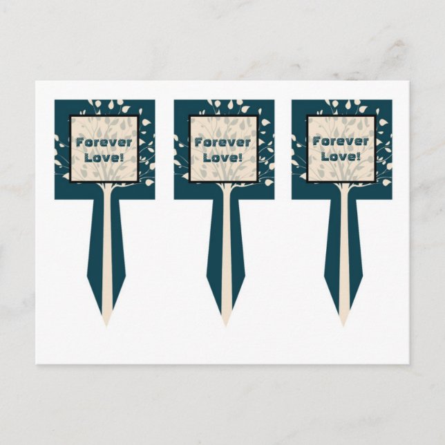 3 Navy/Creme Tree Cup Cake Picks Wedding Postcard (Front)