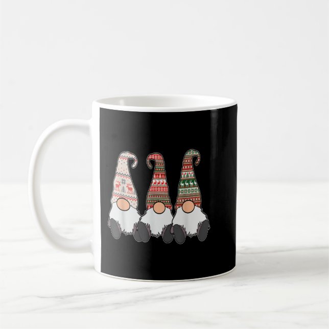 3 Nordic Gnomes Winter Christmas Swedish Tomte Cut Coffee Mug (Left)