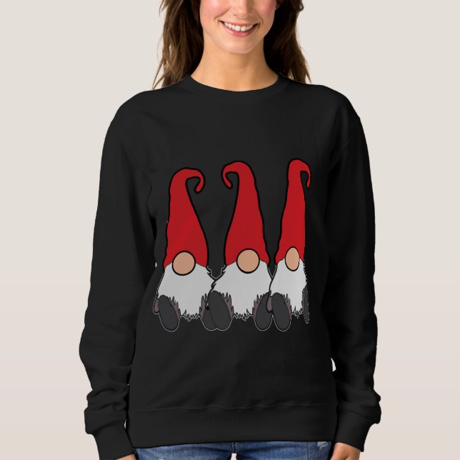 3 Nordic Gnomes Winter Tomte Nisse Red Hats Cute C Sweatshirt (Front)