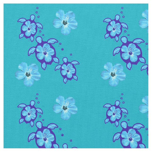 3 Ocean Blue Honu Turtles Fabric (Close Up)