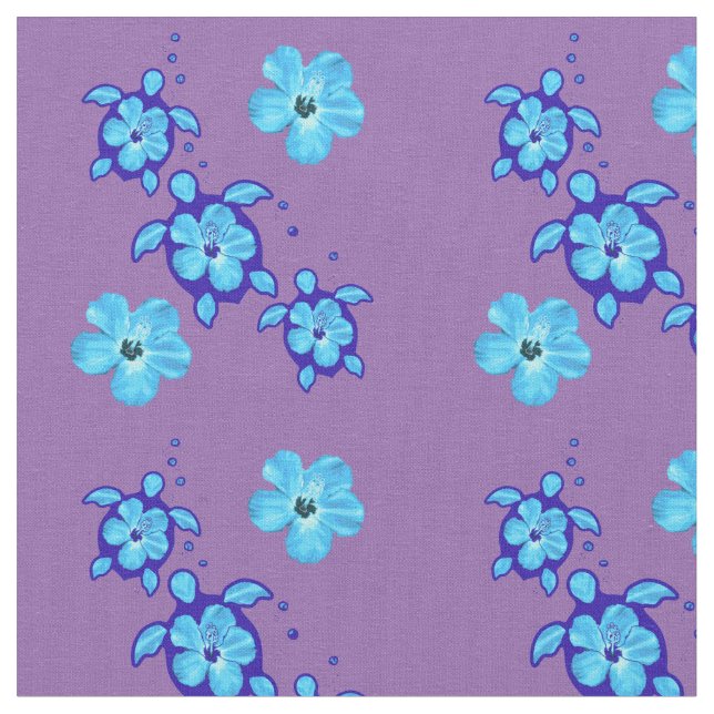 3 Ocean Blue Honu Turtles Fabric (Close Up)