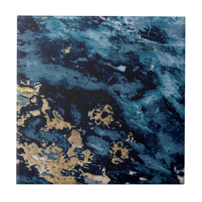 3 of 3 Cobalt Blue Gold Veined Faux Granite Ceramic Tile (Front)