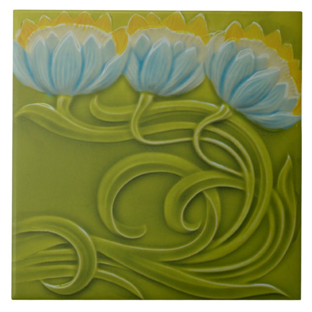 #3 of 3 Repro German Art Nouveau Jugendstil Ceramic Tile (Front)