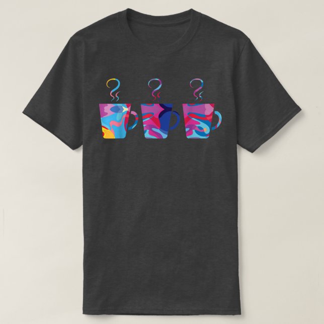 3 of Coffee Silhouettes cup of coffee Colourful Gr T-Shirt (Design Front)
