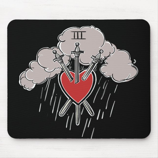3 of Swords Love Heart Tarot Illustration Mouse Pad (Front)