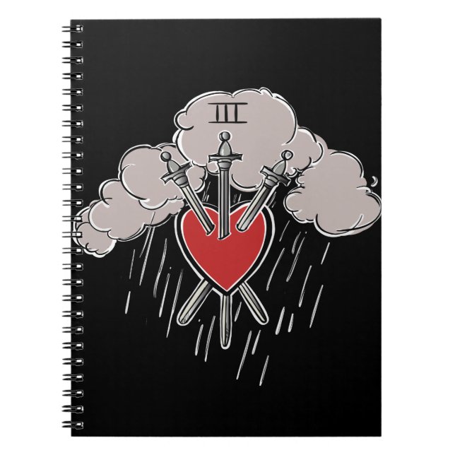 3 of Swords Love Heart Tarot Illustration Notebook (Front)