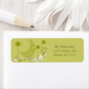 3 Olive Christmas Trees Moon Swirls Return Address Return Address Label