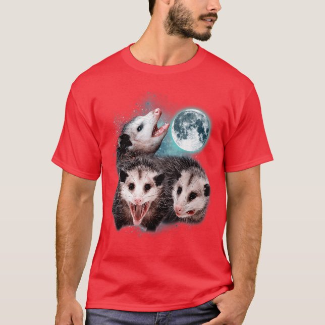 3 Opossum Moon Howling Opossum Head Funny For Men  T-Shirt (Front)