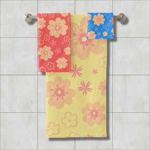 3 Pack Colourful Retro Floral Pattern Towel Set