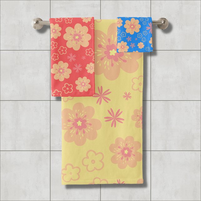 3 Pack Colourful Retro Floral Pattern Towel Set (Creator Uploaded)