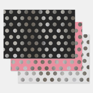 3 Pack: Silver Glitter Dots Black, Pink, & Gray Wrapping Paper Sheet