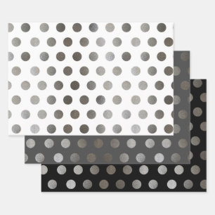 3 Pack: Silver Glitter Dots Black, White, & Gray Wrapping Paper Sheet