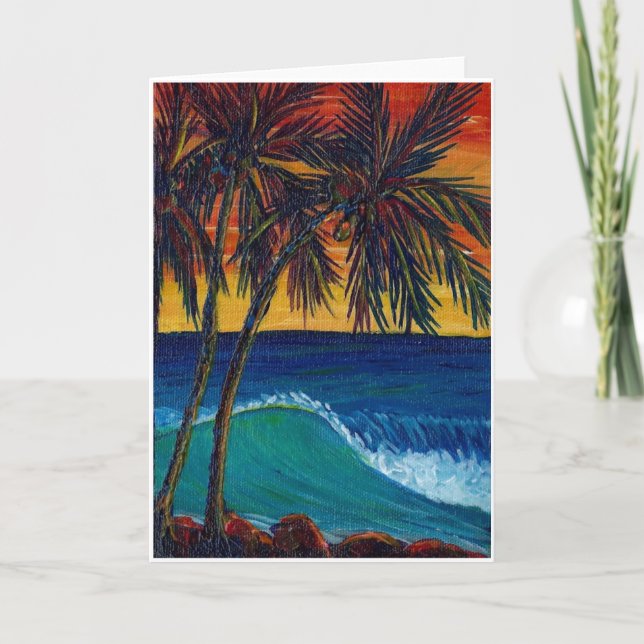 3 palm sunset greeting card (Front)
