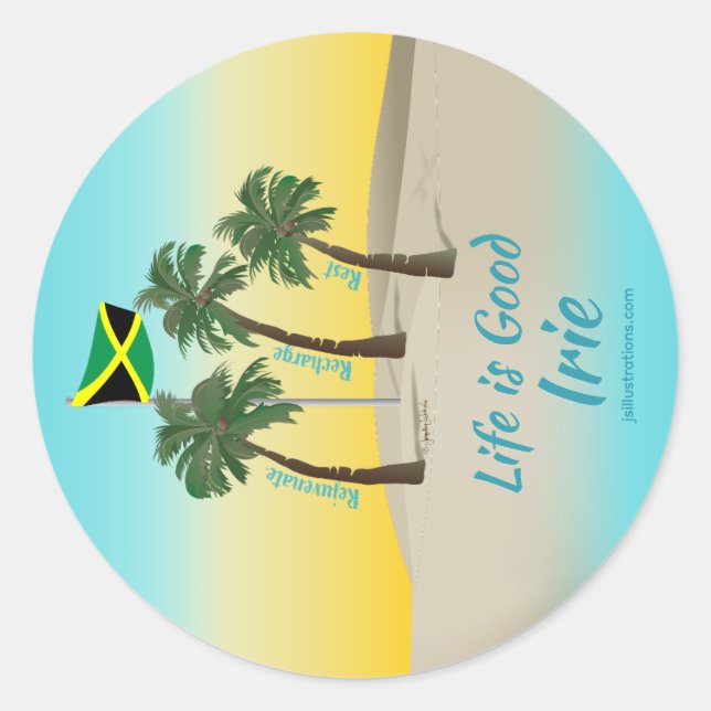 3 Palm Trees Jamaica Relax-Recharge-Rejuvenate Classic Round Sticker (Front)