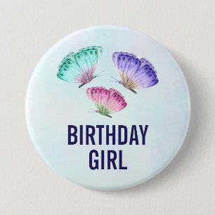 3 Pastel Watercolor Butterflies Birthday Girl 7.5 Cm Round Badge