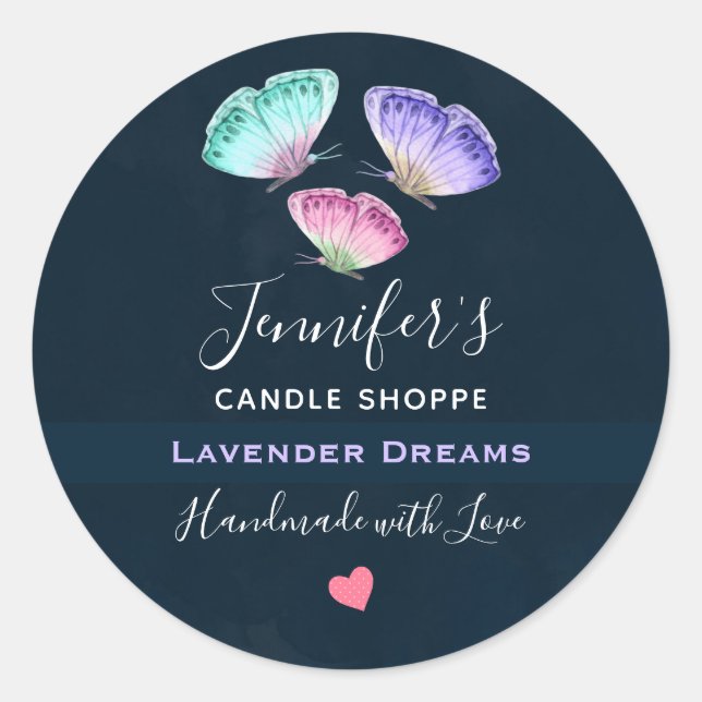 3 Pastel Watercolor Butterflies Soap / Candle Classic Round Sticker (Front)