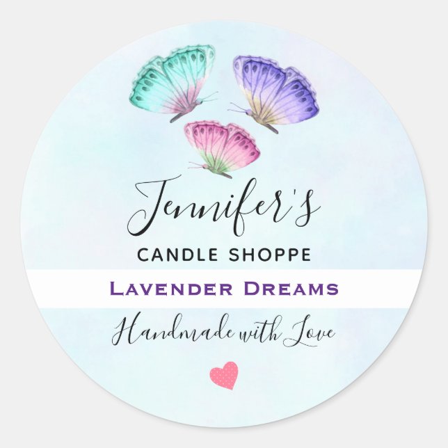 3 Pastel Watercolor Butterflies Soap / Candle Classic Round Sticker (Front)