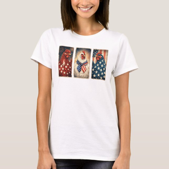 3 Patriotic Chickens T-Shirt (Front)