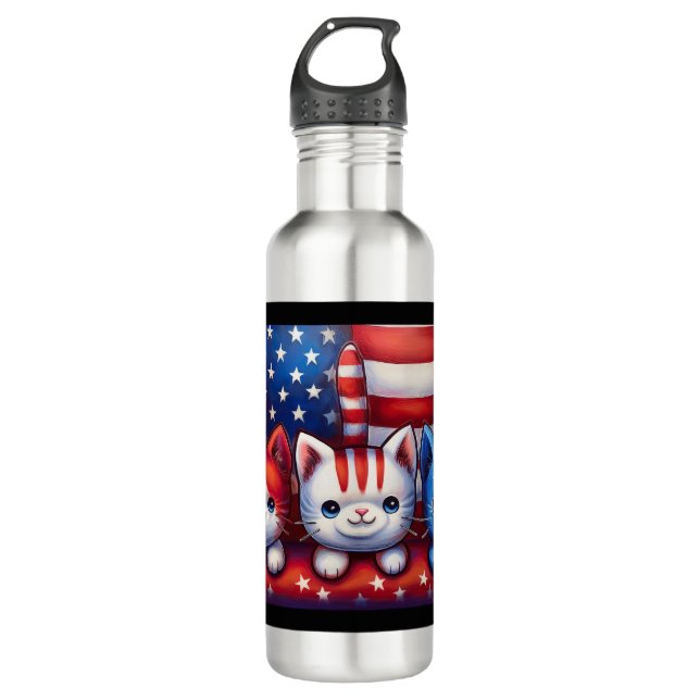 3 Patriotic Kittens With American Flag 710 Ml Water Bottle (Front)