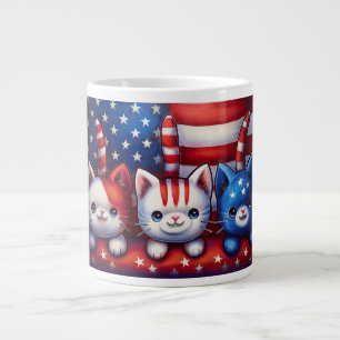 3 Patriotic Kittens With American Flag Large Coffee Mug