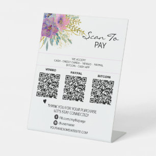 *~* 3 PAYMENTS Table Tent QR Tabletop Flowers Pedestal Sign