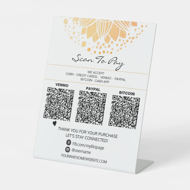 *~* 3 PAYMENTS Table Tent QR Tabletop Yoga Reiki Pedestal Sign (Front)