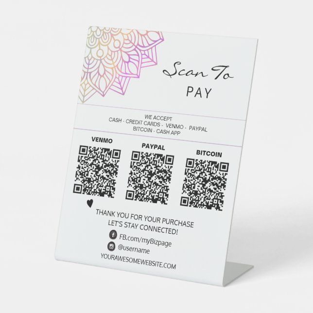 *~* 3 PAYMENTS Table Tent QR Yoga Tabletop Reiki  Pedestal Sign (Front)