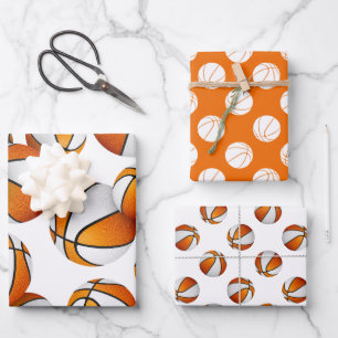 3 pc coordinating orange team colours basketball wrapping paper sheet